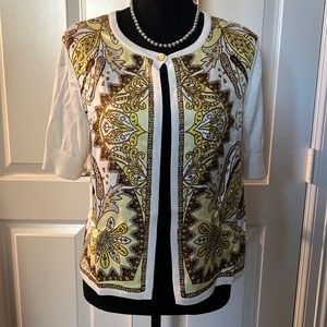 Talbots silk and cotton paisley short sleeve cardigan